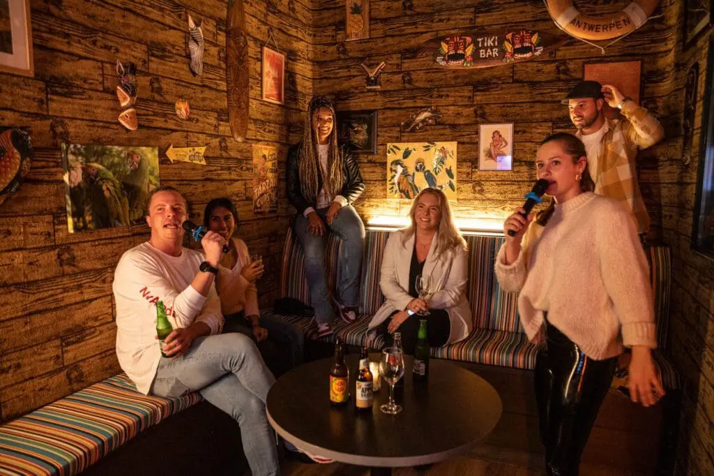 6 mensen die karaoke doen