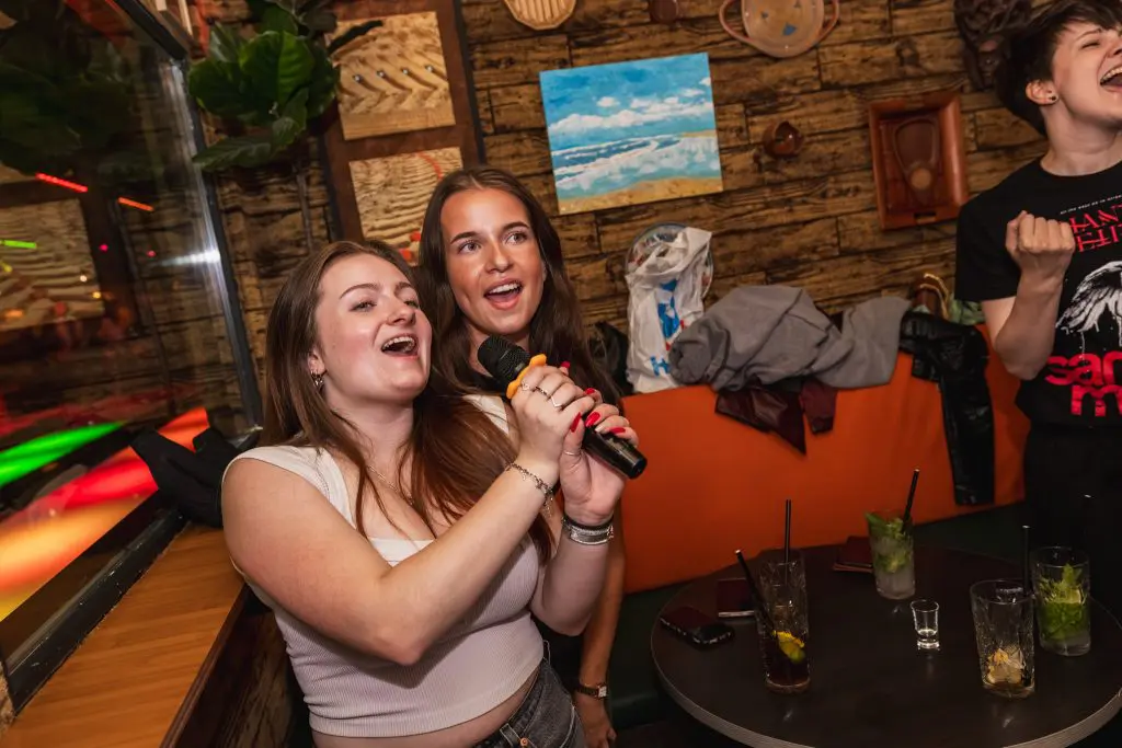 2 meiden zingen karaoke